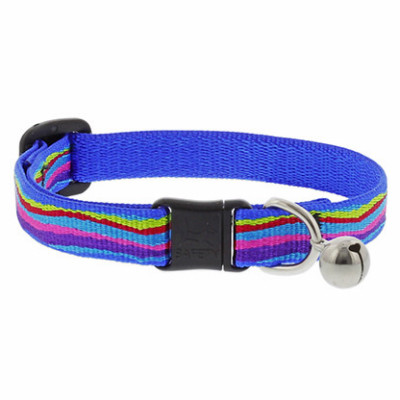 Adjustable Cat Collar With Bell, Breakaway Buckle, Ripple Creak Pattern, 1/2 x 8 - 12-In.