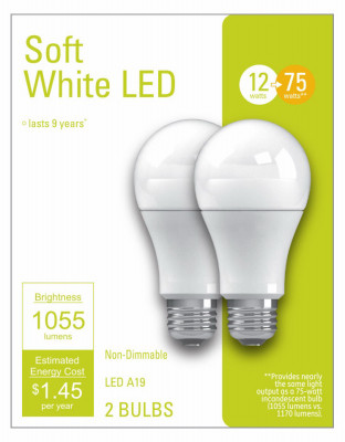 LED Light Bulbs, A21, Soft White, 1055 Lumens, 12 Watt, 2-Pk.