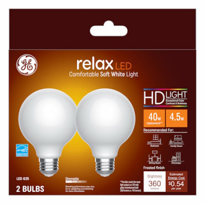 LED Light Bulbs, G25, Soft White, 360 Lumens, 4.5 Watt, 2-Pk.