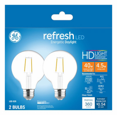 LED Light Bulbs, G25, Clear Daylight, 360 Lumens, 4.5 Watt, 2-Pk.