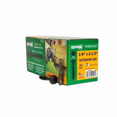 1/4" x 2-1/2" Exterior Washer Head Structural Wood Lag Screws  Powerlags Torx T-Star (50 EA)