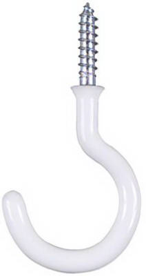 Cup Hook, White, Vinyl Coated, 3/4 In., 5-Pk.