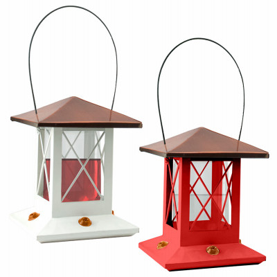 Vintage Hummingbird Feeder, 4 Ports, Glass & Metal, Red or White with Copper Top (4 pieces)