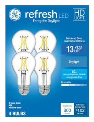 LED HD Refresh Daylight Light Bulbs, A19 Medium Base, 8.5 Watt, 4-Pk.