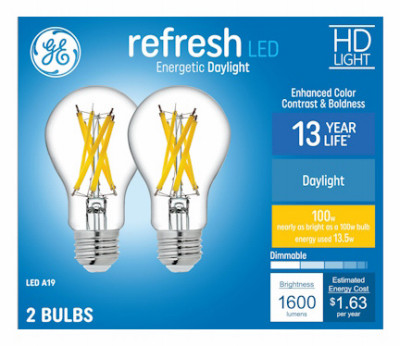 LED HD Refresh Daylight Light Bulbs, A19 Medium Base, 13.5 Watt, 2-Pk.