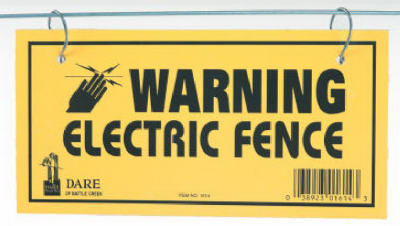 Electric Fence Warning Sign, Yellow & Black Laminated Vinyl, 4 x 8 In., 3-Pk.