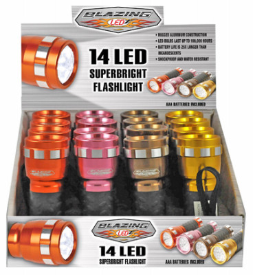 14 LED Cool Color Flashlight, Aluminum, Assorted Colors (16 pieces)