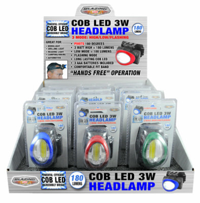 LED Head Lamp, 3-Modes, 3-Watt, 180 Lumens (12 pieces)