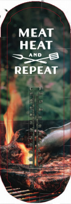 Metal "Meat, Heat & Repeat" Thermometer, Indoor/Outdoor, 17 In.