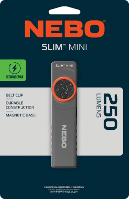 Slim Rechargeable Pocket LED Flashlight, 2 Modes, 250 Lumen