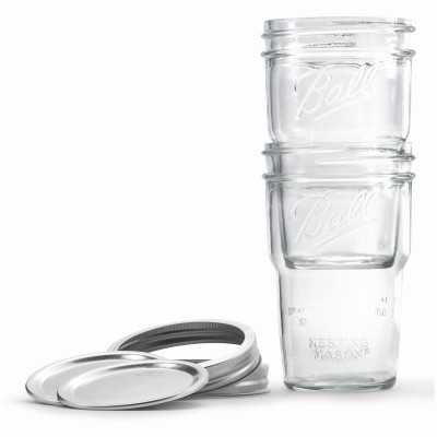 Nesting Mason Canning/Drinkware Jars with Lids, Wide Mouth, Pint, 4-Pk.
