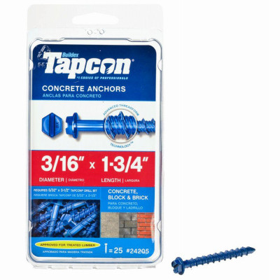 Hex-Washer-Head Concrete Anchors, 3/16 x 1-3/4 In. 25-Pk.