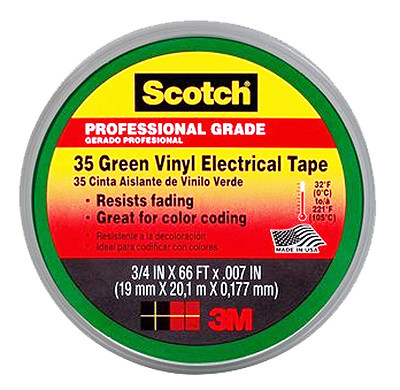 Electrical Tape, Green Vinyl, Professional Grade, 3/4 In. x 66 Ft.