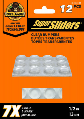 Super Sliders Gorilla Glue 1/2 In. Round Clear Furniture Wall Bumpers (12-Pack)