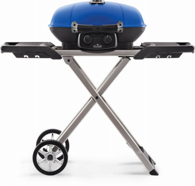 TravelQ™ 285X Portable Propane Gas Grill with Scissor Cart, Blue