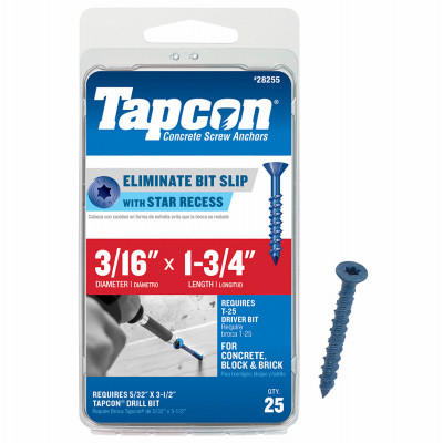 Concrete Anchors, Star Drive, 3/16 x 1-3/4 In., 25-Pk.
