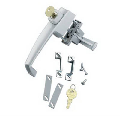 Keyed Push Button Door Lock, Out Swinging, Aluminum
