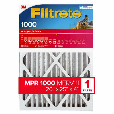 20x25 x 4 In. Allergen Reduction Deep Pleated Air Filter, 12 Months, 1000 MPR (4 pieces)