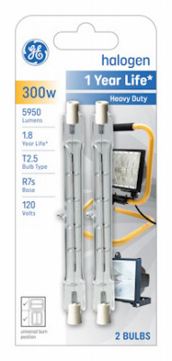 Quartz Line Halogen Heavy-Duty Lamps, 300 Watt, 2-Pk.