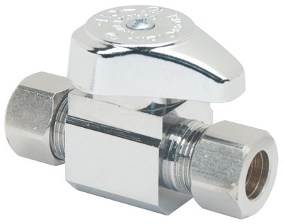 Compression Outlet, Straight Valve, Chrome, 3/8 In. OD Compression x 3/8 In. OD