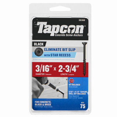 3/16" X 2-3/4" STAR HEAD BLACK SCREW ANCHOR 75-Ct.