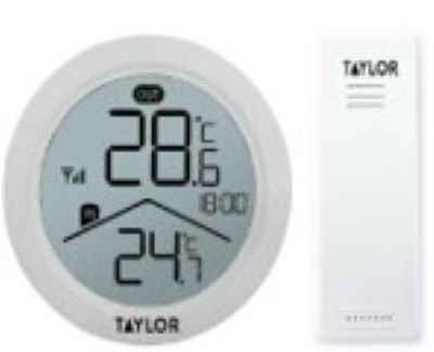 Digital Wireless Thermometer & Clock, White, Indoor/Outdoor