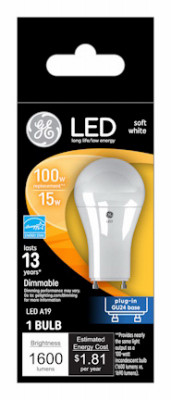 LED Specialty Light Bulb, Soft White, A19, GU24 Base, 15 Watt