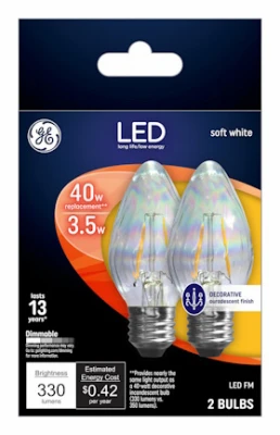 LED Chandelier Light Bulbs, Flame Shape, Clear Soft White, 330 Lumens, 3.5 Watt, 2-Pk.