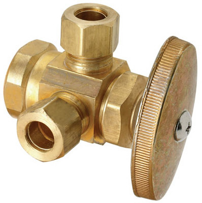Brass Dual Outlet Stop Valve, 1/2 x 3/8 x 3/8 In.