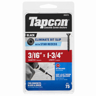 3/16" X 1-3/4" STAR HEAD BLACK SCREW ANCHOR 75-Ct.