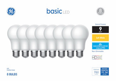 LED HD Soft White Light Bulbs, A19 Medium Base, 9 Watt, 8-Pk.