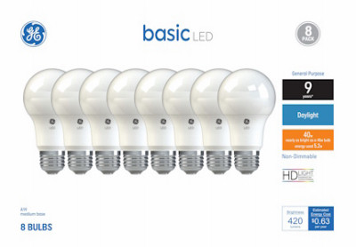LED HD Daylight Light Bulbs, A19 Medium Base, 5.2 Watt, 8-Pk
