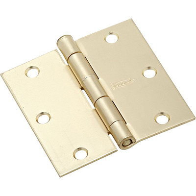 Door Hinge, Interior, Square-Edge, Satin Brass, 3-1/2 In., 3-Pk.