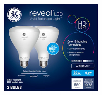 GE Reveal HD+ LED 65W Replacement, BR30 Indoor Floodlight, 2-PK