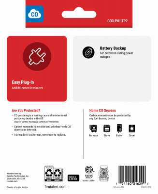 Plug-In Carbon Monoxide Alarms, 2-Pk.
