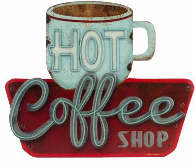 3D Embossed Metal "Hot Coffee Shop" Sign, Indoor/Outdoor Use