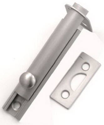 Door Surface Bolt, 2 Keepers, Satin Nickel, 3 In.