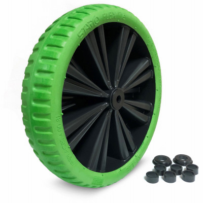 Flex Lite Flat Free Wheelbarrow Wheel, Universal Fit, Green Tire, 15 In.