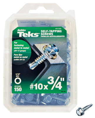 Drill Point Screws, Self-Tapping, Hex Washer Head, #10 x 3/4 In., 150-Pk.