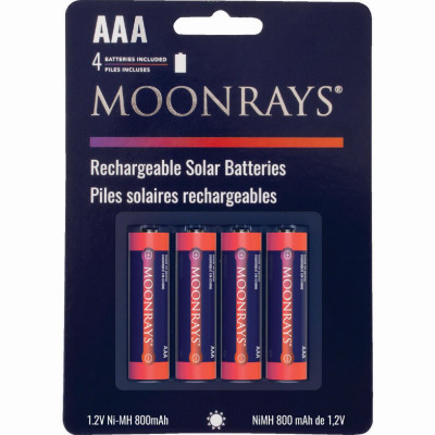 AAA Rechargeable Solar Light Batteries, 800mAh, 4-Pk.