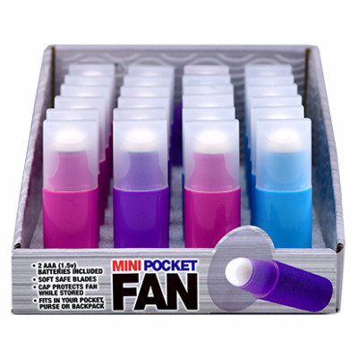 Mini Pocket Fan, Battery Operated, Assorted Colors (24 pieces)