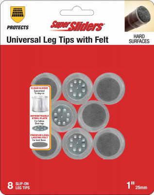 Super Sliders 1 In. Metal Plate & Round Felt Silicone Furniture Leg Tips (8-Pack)