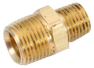 Pipe Fittings, Hex Reducing Nipple, Lead Free Brass, 1/2 x 3/8 In.