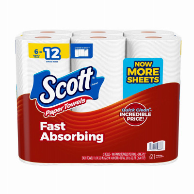 Scott Paper Towels, Choose-A-Sheet, 6 Double Rolls, 108 Sheets Per Roll