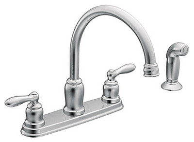 High-Arc Kitchen Faucet, Side Spray, 2 Handles, Chrome