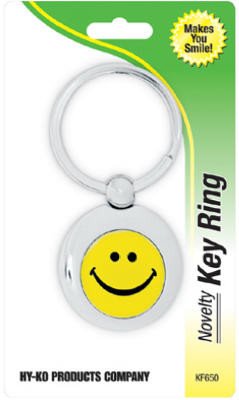 Key Chain, Smiley Face, Silver (5 pieces)