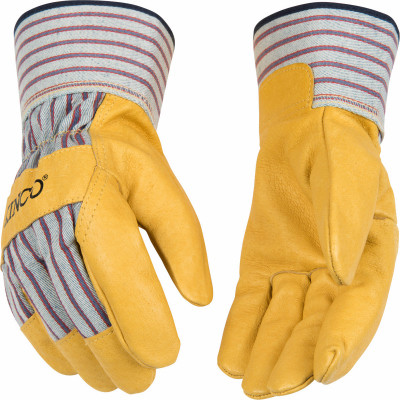 Cotton Blend Canvas Gloves, Grain Leather Palm, Tan, Men's L
