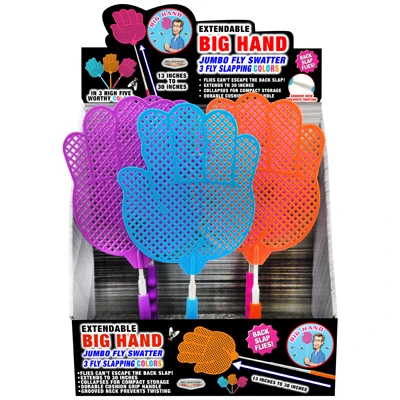 Fly Swatter, Extendable Big Hand, 30 In., Assorted Colors (24 pieces)