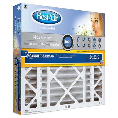 24x25x5 In. Carrier Pleated Air Filter, MERV 13, Electrostatically Charged (2 pieces)