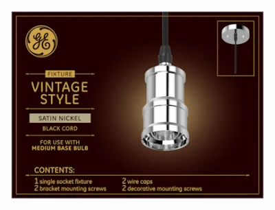 Vintage Light Pendant Fixture, Satin Nickel Finish
